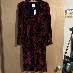 Anthropologie Red and Black Long Sleeve Dress